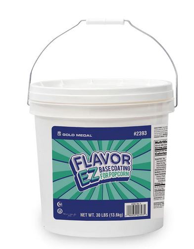 white tub with green and blue label of Flavor EZ base coating for popcorn  Non-Dairy Flavor EZ