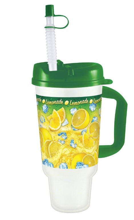 32OZ DOUBLE-WALL SOUVENIR CUP LEMON ICE DESIGN W/LID/STRAW/HANDLE 32CS