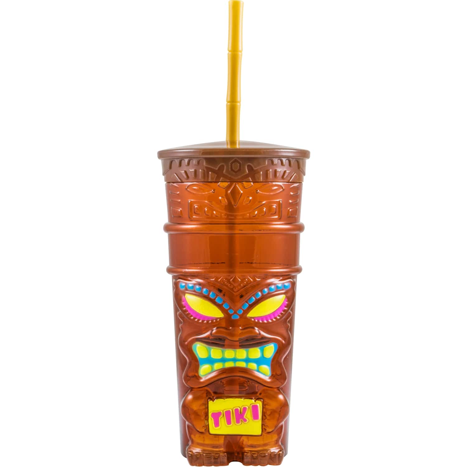 22oz Tropical Tiki Cup with Bamboo Straw in Brown