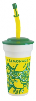 16 oz Tall plastic lemonade cup with lid & flex straw, 500 per case